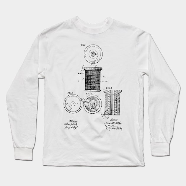 Thread-Spool Vintage Patent Hand Drawing Long Sleeve T-Shirt by TheYoungDesigns